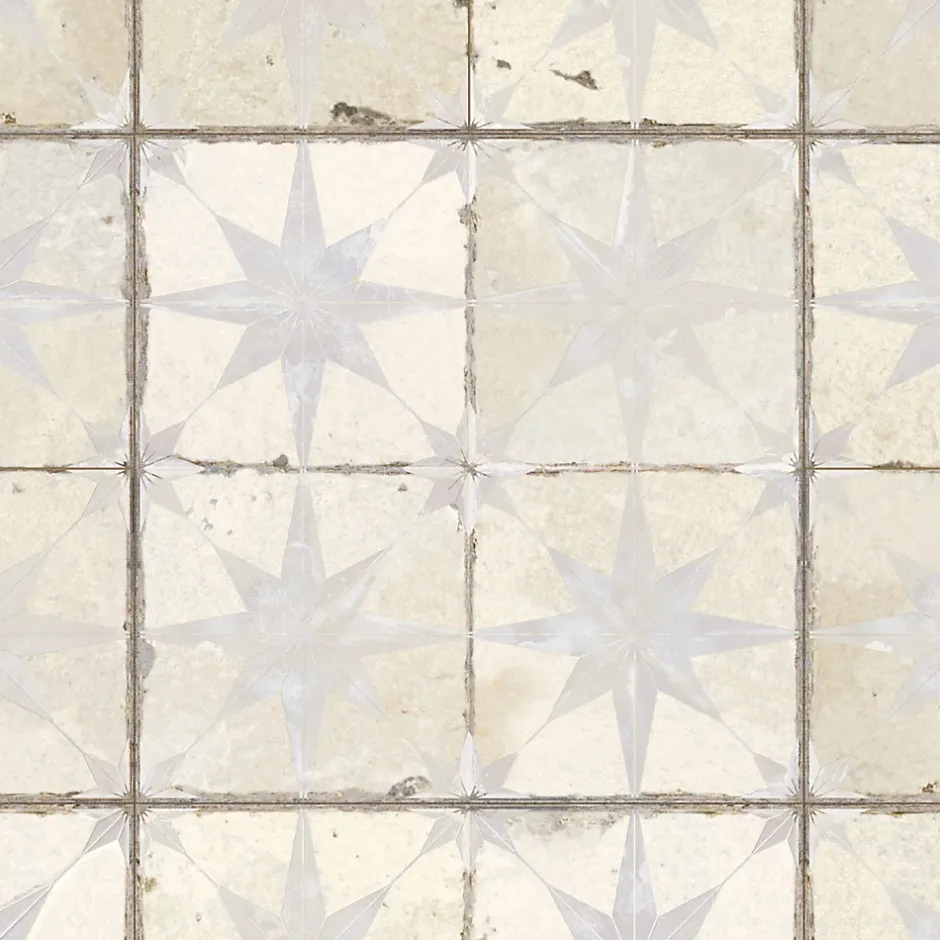 Carrelage Vintage effet Carreau ciment 3D Etoile Blanche et Fond Blanc 45x45x0,95 cm Sparta - Sol et mur intérieur - RO'MA CARREL-Ro'Ma Carrelage Discount