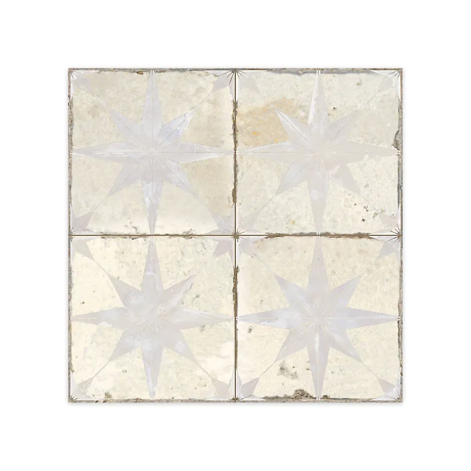 Carrelage Vintage effet Carreau ciment 3D Etoile Blanche et Fond Blanc 45x45x0,95 cm Sparta - Sol et mur intérieur - RO'MA CARREL-Ro'Ma Carrelage Discount