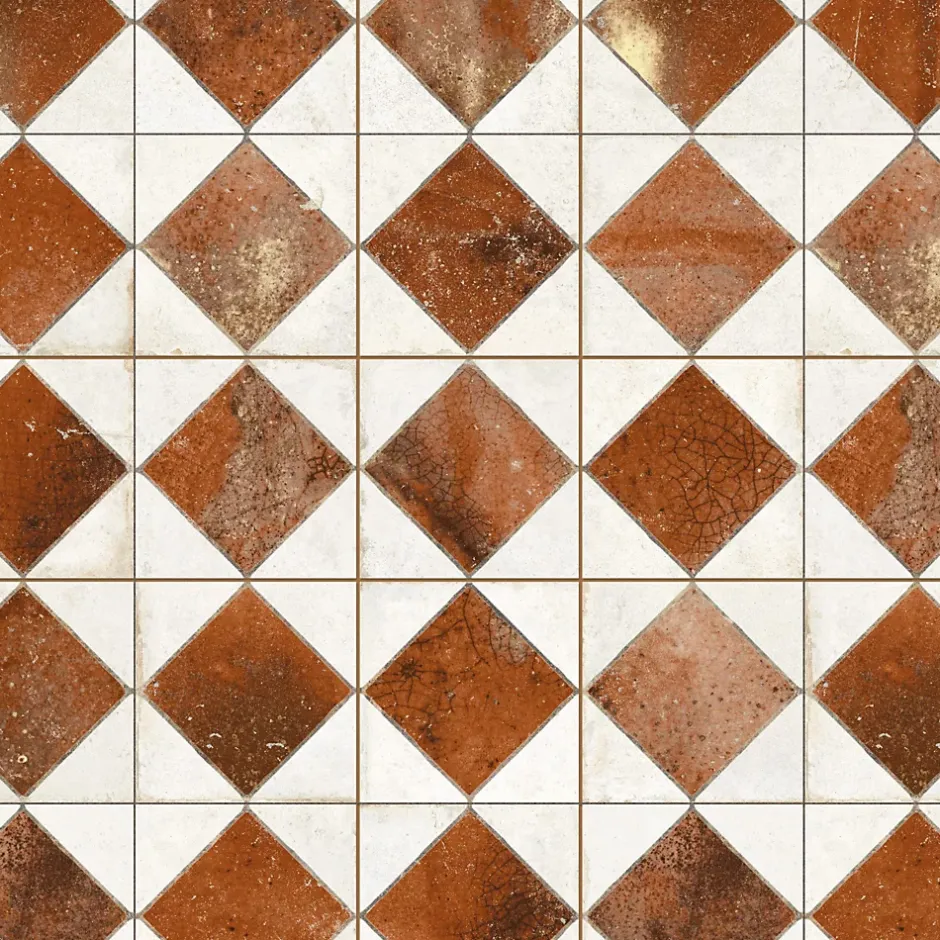 Ro'Ma Carrelage Carrelage Vintage Terracotta Damier 33x33x0,95 cm Solmira - Sol et mur intérieur -