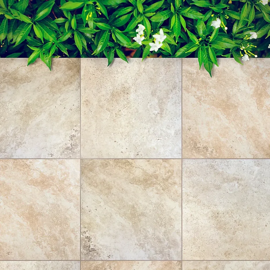 Carrelage 60x60 Imitation Pierre de Travertin Grip - Antidérapant R11 --Allocarrelage Outlet