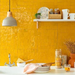 Ro'Ma Nature Carrelage Zellige Marocain Jaune Moutarde 5x5 cm (vendu par plaque de 30x30 cm soit 0,09 m²) -
