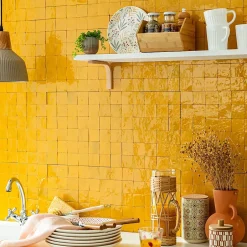 Ro'Ma Nature Carrelage Zellige Marocain Jaune Moutarde 5x5 cm (vendu par plaque de 30x30 cm soit 0,09 m²) -
