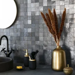 Ro'Ma Nature Carrelage Zellige Marocain Noir Carbone 5x5 cm (vendu par plaque de 30x30 cm soit 0,09 m²) -