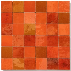 Ro'Ma Nature Carrelage Zellige Marocain Orange Pétillant 5x5 cm (vendu par plaque de 30x30 cm soit 0,09 m²) -