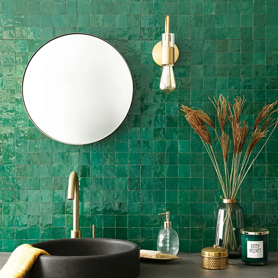 Carrelage Zellige Marocain Vert Emeraude 5x5 cm (vendu par plaque de 30x30 cm soit 0,09 m²) --Ro'Ma Nature Sale