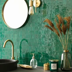 Carrelage Zellige Marocain Vert Emeraude 5x5 cm (vendu par plaque de 30x30 cm soit 0,09 m²) --Ro'Ma Nature Sale