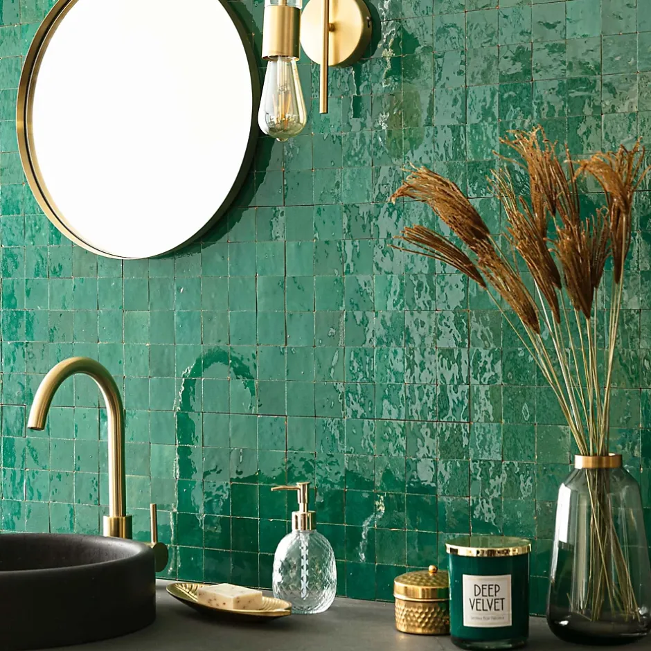 Carrelage Zellige Marocain Vert Emeraude 5x5 cm (vendu par plaque de 30x30 cm soit 0,09 m²) --Ro'Ma Nature Sale