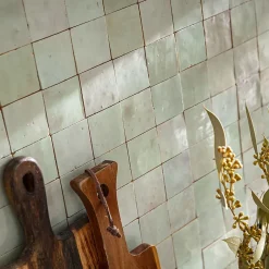 Ro'Ma Nature Carrelage Zellige Marocain Vert Tilleul 5x5 cm (vendu par plaque de 30x30 cm soit 0,09 m²) -