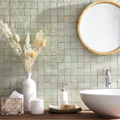 Ro'Ma Nature Carrelage Zellige Marocain Vert Tilleul 5x5 cm (vendu par plaque de 30x30 cm soit 0,09 m²) -