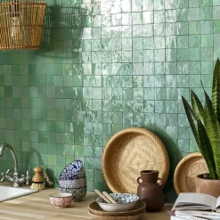 Ro'Ma Nature Carrelage Zellige Marocain Vert d'eau 5x5 cm (vendu par plaque de 30x30 cm soit 0,09 m²) -