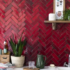 Ro'Ma Nature Carrelage Zellige Marocain Rouge Pétillant 5x15 cm (vendu par 1 m²) -