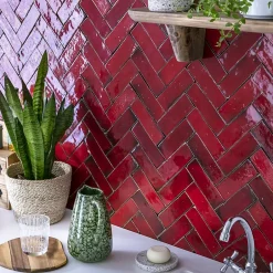 Ro'Ma Nature Carrelage Zellige Marocain Rouge Pétillant 5x15 cm (vendu par 1 m²) -