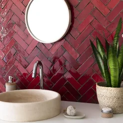 Ro'Ma Nature Carrelage Zellige Marocain Rouge Pétillant 5x15 cm (vendu par 1 m²) -