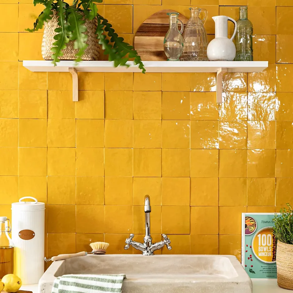 Carrelage Zellige Marocain Jaune Moutarde 10x10 cm (vendu par 1 m²) --Ro'Ma Nature Hot