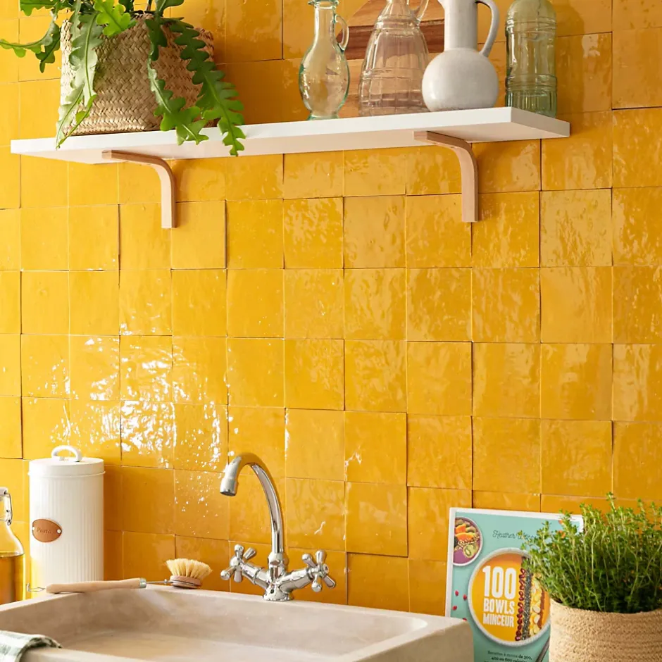 Carrelage Zellige Marocain Jaune Moutarde 10x10 cm (vendu par 1 m²) --Ro'Ma Nature Hot