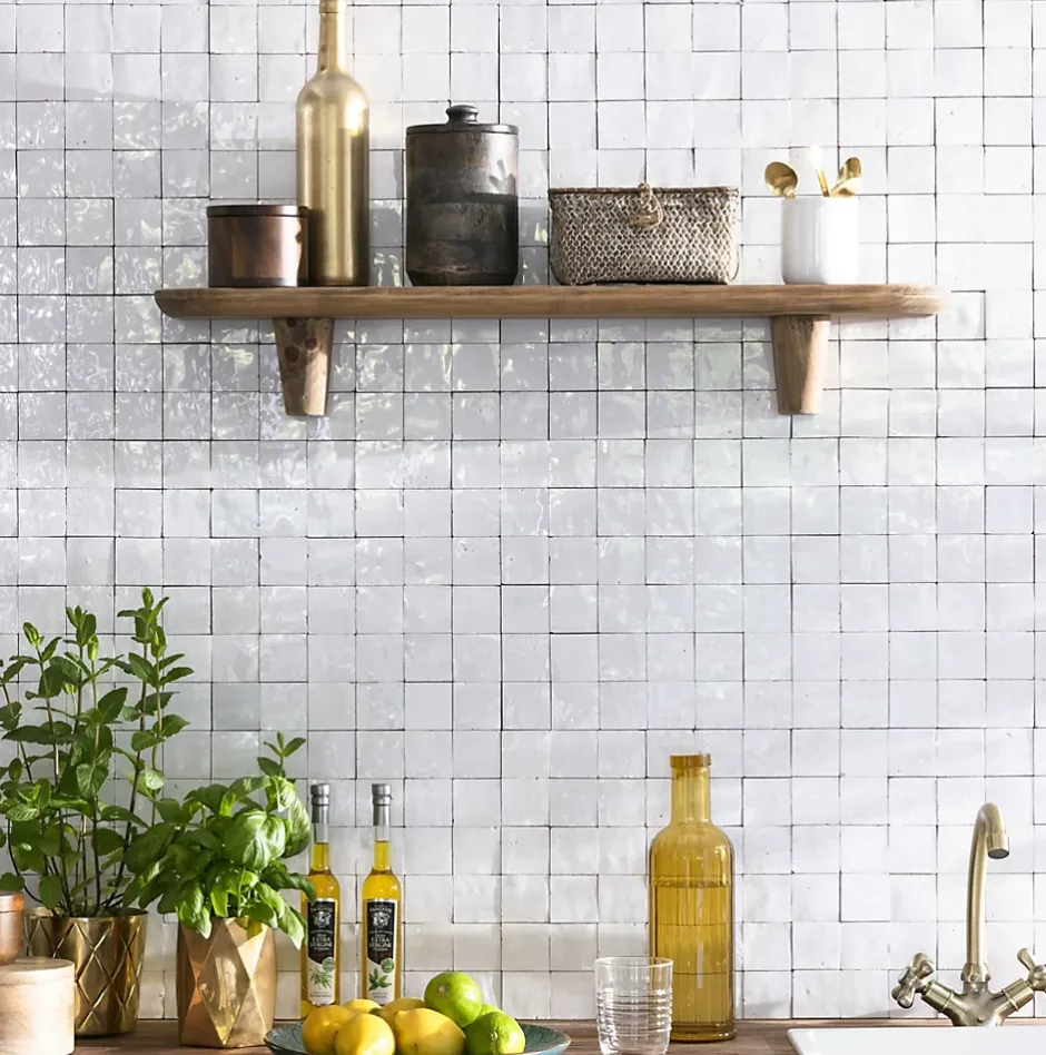 Carrelage Zellige Marocain Blanc Neige 5x5 cm (vendu par plaque de 30x30 cm soit 0,09 m²) --Ro'Ma Nature Online