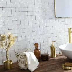 Carrelage Zellige Marocain Blanc Neige 5x5 cm (vendu par plaque de 30x30 cm soit 0,09 m²) --Ro'Ma Nature Online