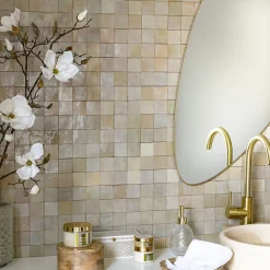 Carrelage Zellige Marocain Gris Beige 5x5 cm (vendu par plaque de 30x30 cm soit 0,09 m²) --Ro'Ma Nature Sale