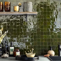 Carrelage Zellige Marocain Vert Empire 5x5 cm (vendu par plaque de 30x30 cm soit 0,09 m²) --Ro'Ma Nature Sale