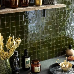 Carrelage Zellige Marocain Vert Empire 5x5 cm (vendu par plaque de 30x30 cm soit 0,09 m²) --Ro'Ma Nature Sale