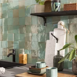 Carrelage Zellige Marocain Bleu Maldives 10x10 cm (vendu par 1 m²) --Ro'Ma Nature Hot