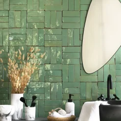 Carrelage Zellige Marocain Vert d'eau 5x15 cm (vendu par 1 m²) --Ro'Ma Nature Online