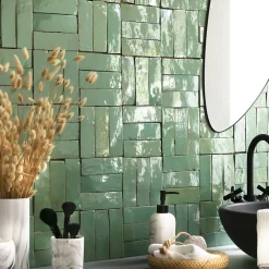 Carrelage Zellige Marocain Vert d'eau 5x15 cm (vendu par 1 m²) --Ro'Ma Nature Online