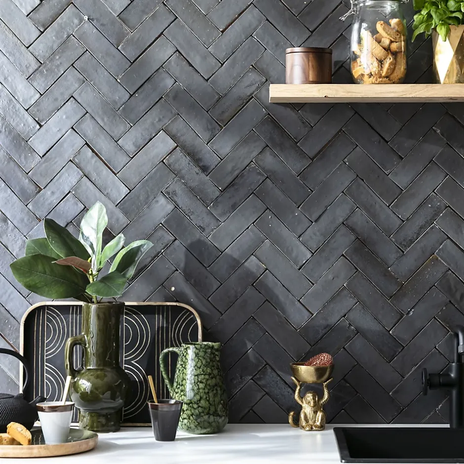 Ro'Ma Nature Carrelage Zellige Marocain Noir Carbone 5x15 cm (vendu par 1 m²) -