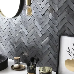 Ro'Ma Nature Carrelage Zellige Marocain Noir Carbone 5x15 cm (vendu par 1 m²) -