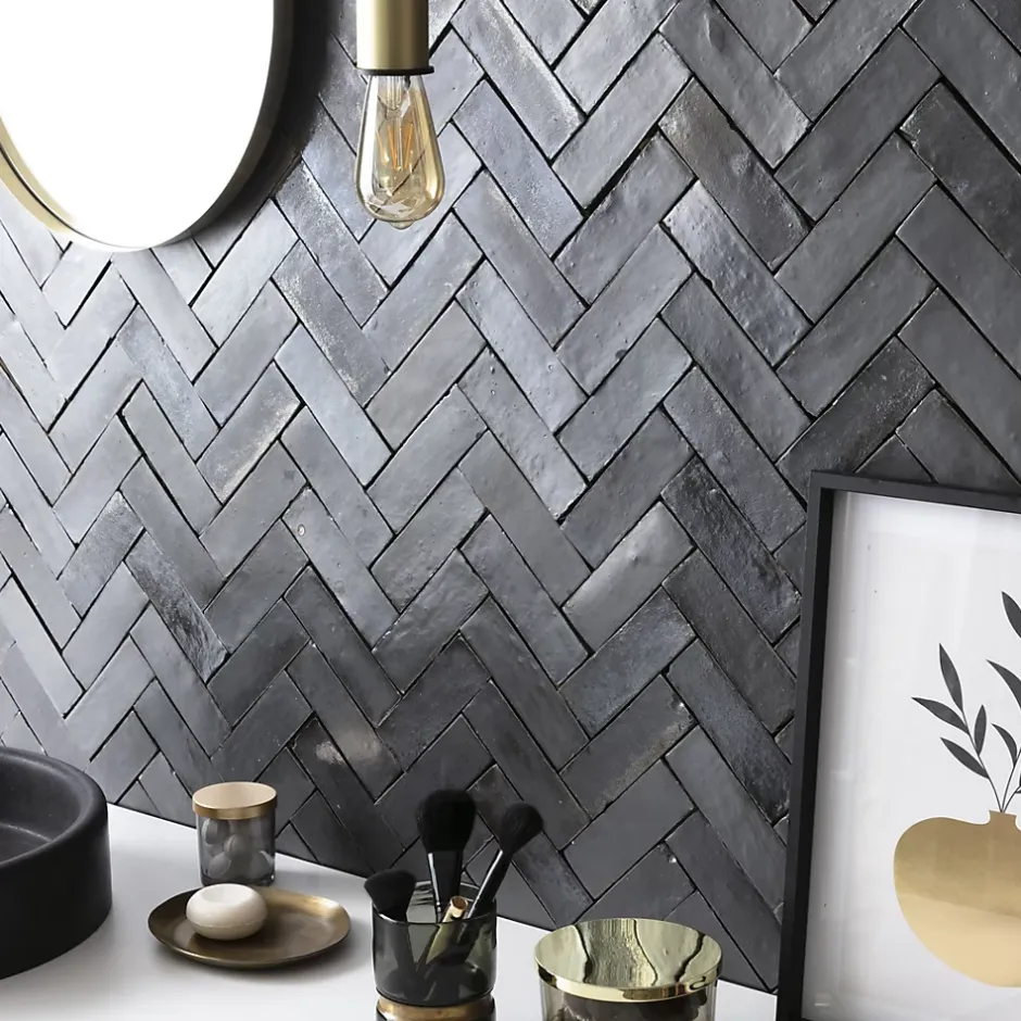 Ro'Ma Nature Carrelage Zellige Marocain Noir Carbone 5x15 cm (vendu par 1 m²) -