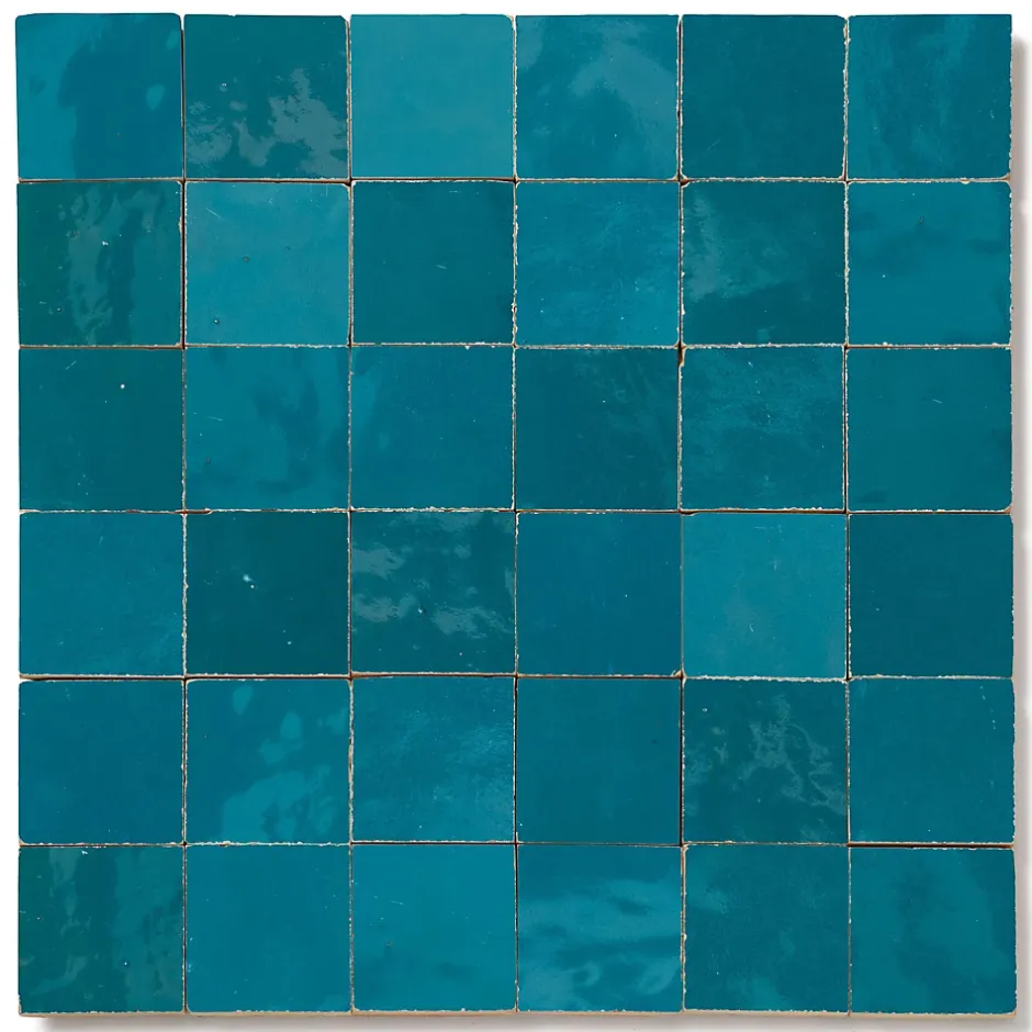 Ro'Ma Nature Carrelage Zellige Marocain Bleu Turquoise 5x5 cm (vendu par plaque de 30x30 cm soit 0,09 m²) -