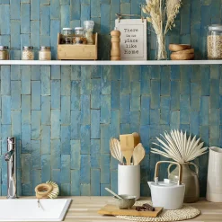 Carrelage Zellige Marocain Bleu Lazuli 5x15 cm (vendu par 1 m²) --Ro'Ma Nature