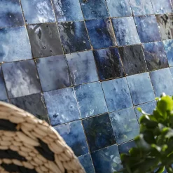 Ro'Ma Nature Carrelage Zellige Marocain Bleu Magique 5x5 cm (vendu par plaque de 30x30 cm soit 0,09 m²) -