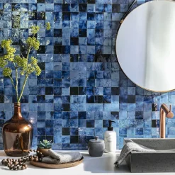 Ro'Ma Nature Carrelage Zellige Marocain Bleu Magique 5x5 cm (vendu par plaque de 30x30 cm soit 0,09 m²) -