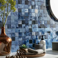 Ro'Ma Nature Carrelage Zellige Marocain Bleu Magique 5x5 cm (vendu par plaque de 30x30 cm soit 0,09 m²) -