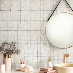 Carrelage Zellige Marocain Blanc Fes 5x5 cm (vendu par plaque de 30x30 cm soit 0,09 m²) --Ro'Ma Nature Outlet