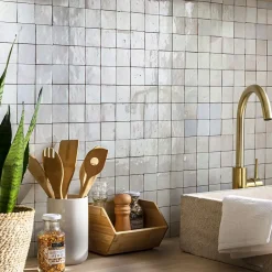 Ro'Ma Nature Carrelage Zellige Marocain Gris Cielo 5x5 cm (vendu par plaque de 30x30 cm soit 0,09 m²) -