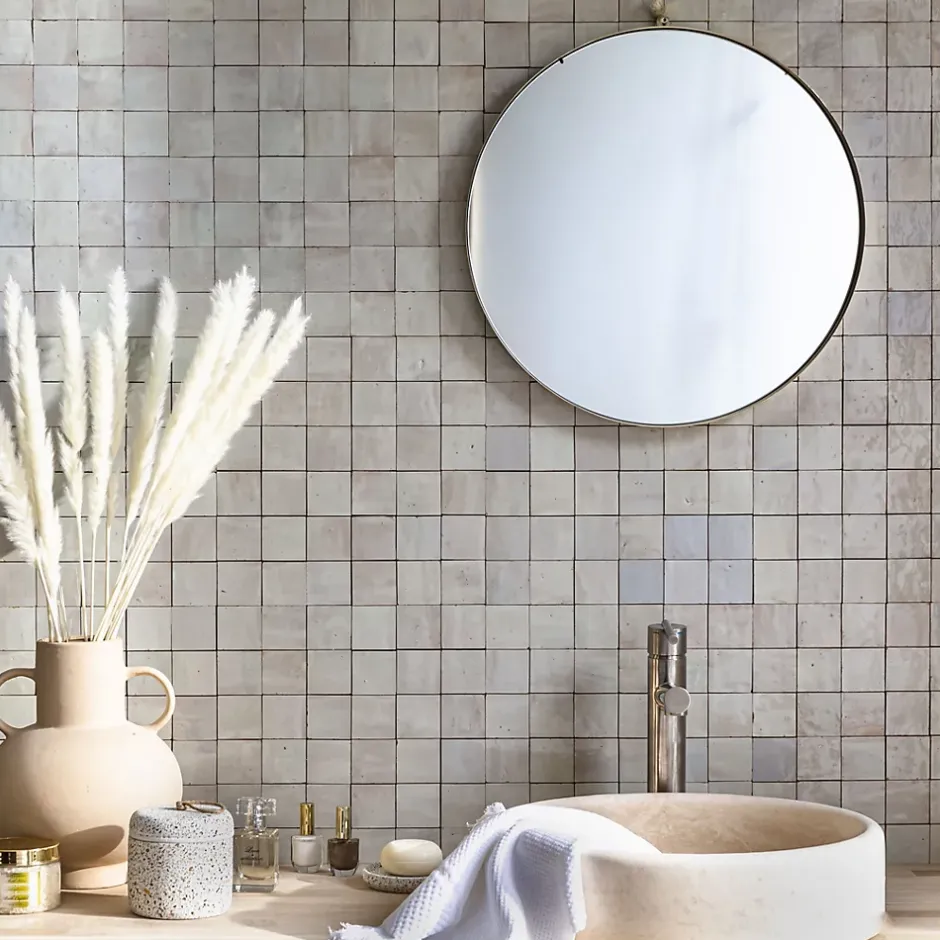 Ro'Ma Nature Carrelage Zellige Marocain Gris Cielo 5x5 cm (vendu par plaque de 30x30 cm soit 0,09 m²) -