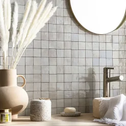 Ro'Ma Nature Carrelage Zellige Marocain Gris Cielo 5x5 cm (vendu par plaque de 30x30 cm soit 0,09 m²) -