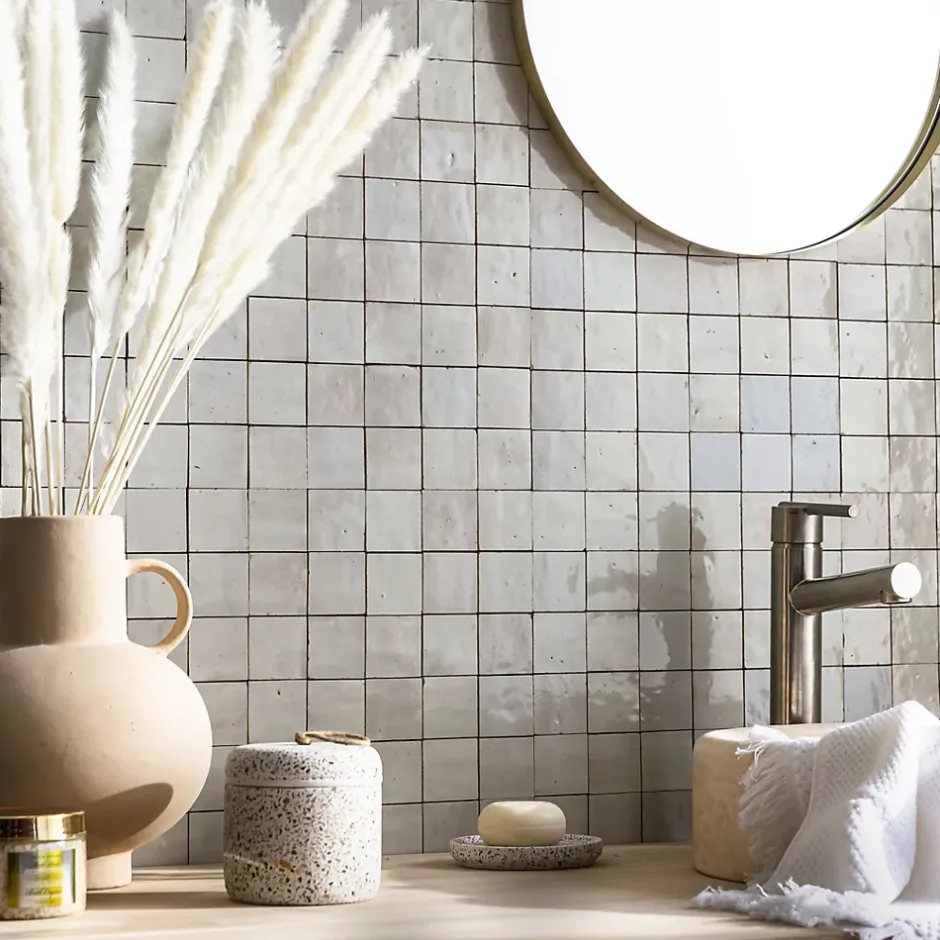 Ro'Ma Nature Carrelage Zellige Marocain Gris Cielo 5x5 cm (vendu par plaque de 30x30 cm soit 0,09 m²) -