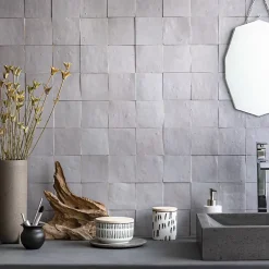 Ro'Ma Nature Carrelage Zellige Marocain Gris Clair 10x10 cm (vendu par 1 m²) -