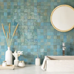 Ro'Ma Nature Carrelage Zellige Marocain Bleu Lazuli 5x5 cm (vendu par plaque de 30x30 cm soit 0,09 m²) -