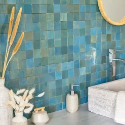 Ro'Ma Nature Carrelage Zellige Marocain Bleu Lazuli 5x5 cm (vendu par plaque de 30x30 cm soit 0,09 m²) -