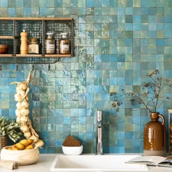 Ro'Ma Nature Carrelage Zellige Marocain Bleu Lazuli 5x5 cm (vendu par plaque de 30x30 cm soit 0,09 m²) -