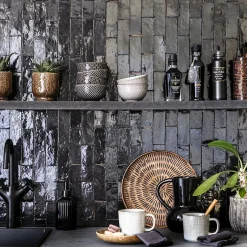 Carrelage Zellige Marocain Noir Intense 5x15 cm (vendu par 1 m²) --Ro'Ma Nature Discount