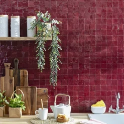 Carrelage Zellige Marocain Rouge Lie de vin 5x5 cm (vendu par plaque de 30x30 cm soit 0,09 m²) --Ro'Ma Nature Hot