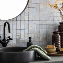 Ro'Ma Nature Carrelage Zellige Marocain Bleu Gustavien 5x5 cm (vendu par plaque de 30x30 cm soit 0,09 m²) -