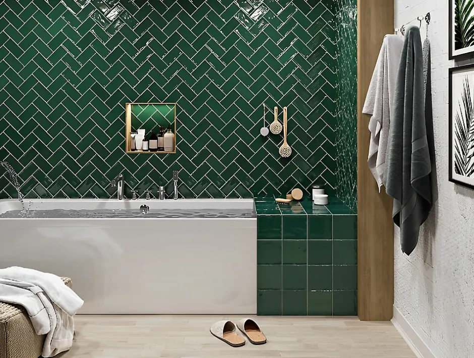 Carrelage Zellige Pompei vert Brillant 15x15 cm-Tinker