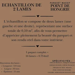 ÉCHANTILLON - Parquet massif chêne français, Pointe de Hongrie, Chevron 600x120x15 mm, Teinte foncée Élégante --Dileci New