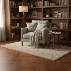 ÉCHANTILLON - Parquet massif chêne français, Pointe de Hongrie, Chevron 600x120x15 mm, Teinte foncée Élégante --Dileci New